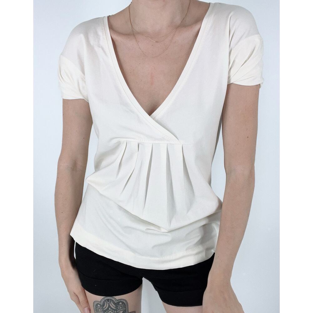 NWT Piazza Sempione Cream V-neckline Short Sleeve Blouse Size IT 44/10